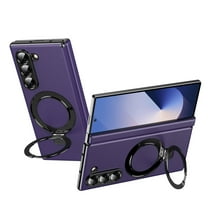 Dteck Magnetic Case for Samsung Galaxy Z Fold 4,Shockproof Leather Compatible with Mag Safe Hinge Protection PC Case Built-in Front Screen Protector Ring Stand Cover ,Purple