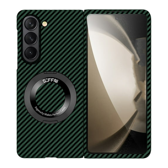 Dteck Magnetic Case for Samsung Galaxy Z Fold 5,Luxury Carbon Fiber Texture Case Compatible with MagSafe 360° Invisible Stand Cover for Galaxy Z Fold 5 5G,Darkgreen
