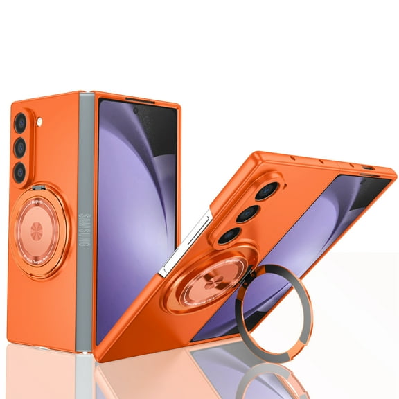Dteck Magnetic Case for Samsung Galaxy Z Fold 6, Compatible with MagSafe 360° Rotating Magnetic Ring Kickstand Phone Case Slim Hard PC Protective Cover for Galaxy Z Fold 6 5G,Orange