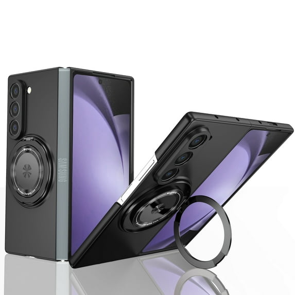 Dteck Magnetic Case for Samsung Galaxy Z Fold 6, Compatible with MagSafe 360° Rotating Magnetic Ring Kickstand Phone Case Slim Hard PC Protective Cover for Galaxy Z Fold 6 5G,Black