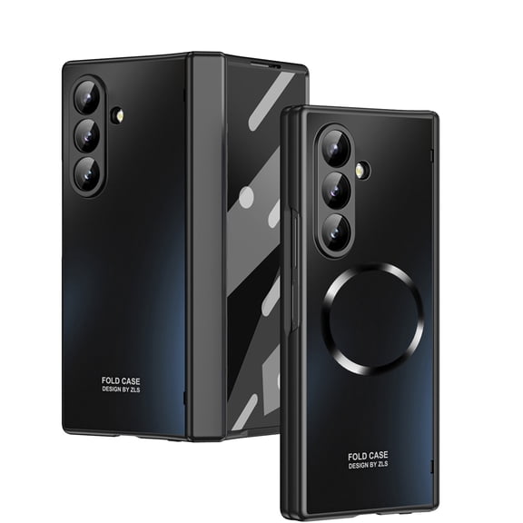 Dteck Magnetic Case for Samsung Galaxy Z Fold 6,Shockproof Electroplated PC Hinge Protection Case Compatible Mag Safe Built-in Front Screen Protector Slim Cover for Galaxy Z Fold 6,Black