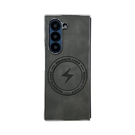 Dteck Magnetic Case for Samsung Galaxy Z Fold 6, Shockproof Magnetic Anti-Fingerprint PU Leather Cover Support Wireless Charging Ultra Slim Protection Cover, Gray