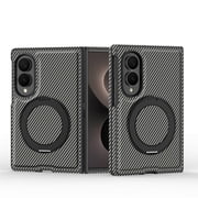 Dteck Magnetic Case for Samsung Galaxy Z Fold8,Luxury Carbon Fiber Leather Compatible with Mag Safe Case Ring Holder 360 Degree Adjustable Stand Slim Cover for Galaxy Z Fold 8 ,Gray