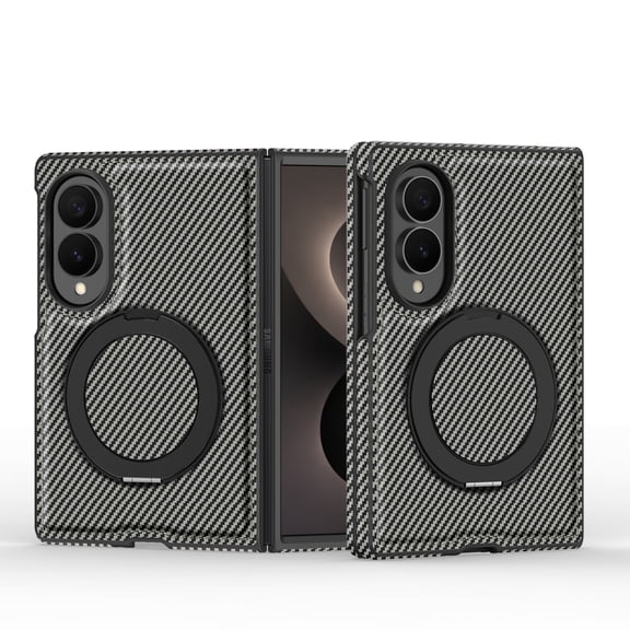 Dteck Magnetic Case for Samsung Galaxy Z Fold8,Luxury Carbon Fiber Leather Compatible with Mag Safe Case Ring Holder 360 Degree Adjustable Stand Slim Cover for Galaxy Z Fold 8 ,Gray