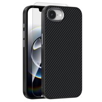 Dteck Magnetic Case with Tempered Glass Screen Protector for iPhone 16e,Shockproof Carbon Fiber Texture PC TPU Case Compatible with Mag Safe Back Cover for iPhone 16e ,Black