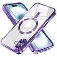 thumbnail image 1 of Dteck Magnetic Case with Tempered Screen Protector for iPhone 16,Shockproof TPU Transparent Case Compatible with MagSafe Full Camera Lens Protector Plating Back Cover,Purple, 1 of 4