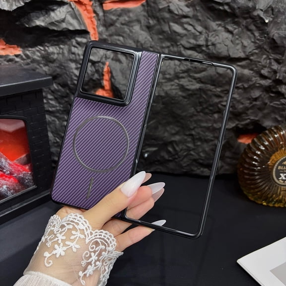 Dteck Magnetic Case for Motorola Razr Fold (2026), Slim Carbon Fiber PC Case Compatible with Mag Safe Shockproof Cover,Purple