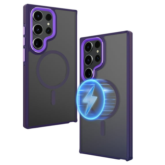 Dteck Magnetic Case for Samsung Galaxy S22 Ultra 5G, Compatible with MagSafe, Translucent Matte Back Shockproof Phone Cover,Purple