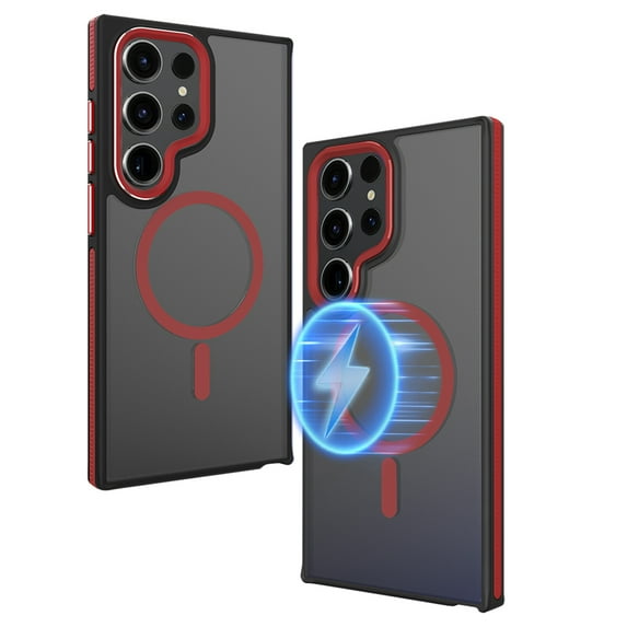 Dteck Magnetic Case for Samsung Galaxy S22 Ultra 5G, Compatible with MagSafe, Translucent Matte Back Shockproof Phone Cover,Red