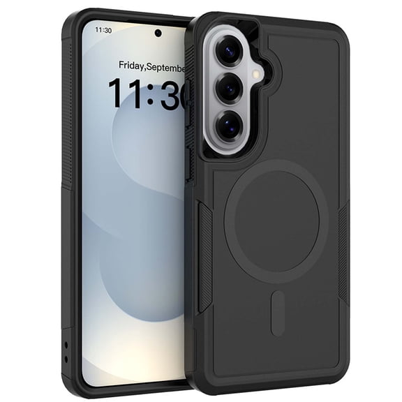 Dteck Magnetic Case for Samsung Galaxy S24 FE, Compatble with MagSafe, Heavy Duty Dual-Layer Shockproof Matte Finish Phone Cover,Black