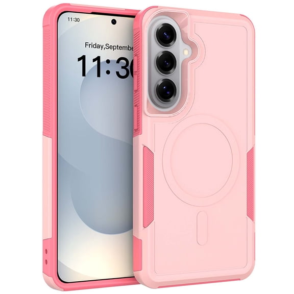 Dteck Magnetic Case for Samsung Galaxy S24 FE, Compatble with MagSafe, Heavy Duty Dual-Layer Shockproof Matte Finish Phone Cover,Pink