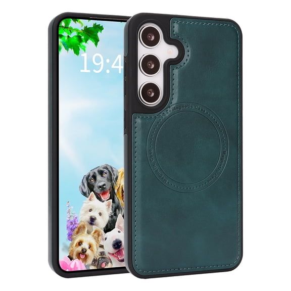 Dteck Magnetic Case for Samsung Galaxy S24 FE,Shockproof Leather+TPU Case Compatible with Mag Safe Back Cover for Samsung Galaxy S24 FE,Green