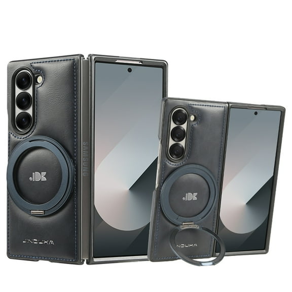 Dteck Magnetic Case for Samsung Galaxy Z Fold 7, Shockproof Premium PU Leather Case with Invisible Ring Stand Hard Back Phone Case, Darkblue