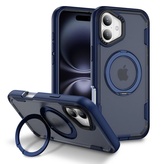 Dteck Magnetic Case for iPhone 11,Shockproof TPU Matte PC Case 360° Rotatable Ring Holder Kickstand Compatible with Mag Safe Back Cover,Navyblue