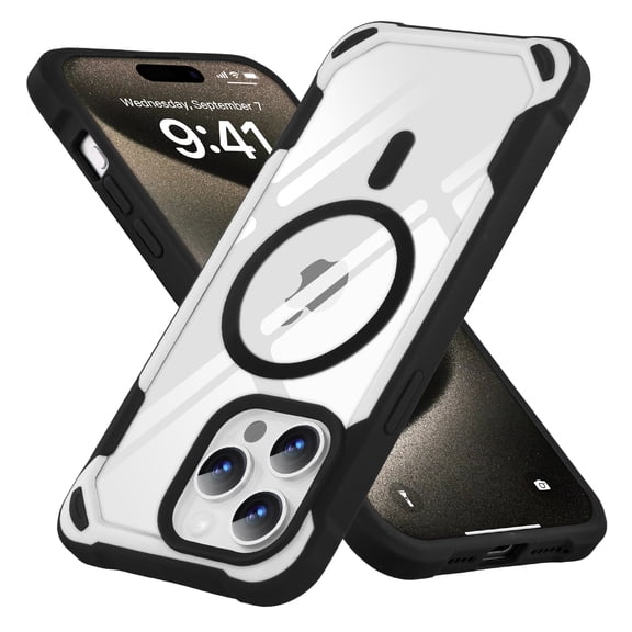 Dteck Magnetic Case for iPhone 12 Pro Max, Shockproof Slim Fit Lightweight Crystal Clear Support Wireless Charging PC + TPU Hard Back Case, Black