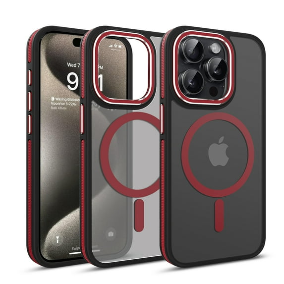 Dteck Magnetic Case for iPhone 12 Pro, iPhone 12 Case Compatible with MagSafe, Translucent Matte Back Shockproof Phone Cover,Red