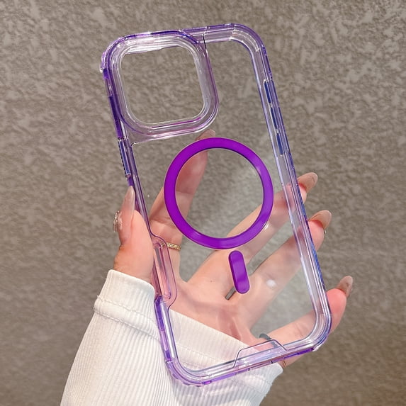 Dteck Magnetic Case for iPhone 13 Pro, Compatible with MagSafe, Shockproof Protective Bumper Phone Case for iPhone 13 Pro,Purple-Clear Back