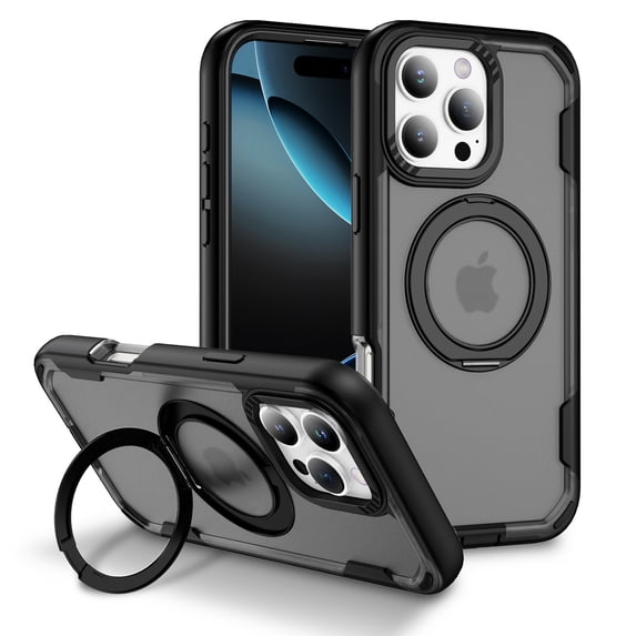 Dteck Magnetic Case for iPhone 13 Pro Max,Shockproof TPU Matte PC Case 360° Rotatable Ring Holder Kickstand Compatible with Mag Safe Back Cover,Gray