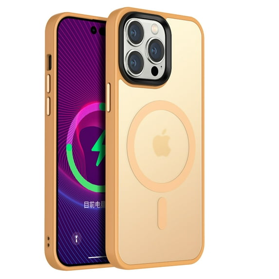 Dteck Magnetic Case for iPhone 14, Compatible with MagSafe, Translucent Matte Back with Detachable Keys, Shockproof iPhone 14 Phone Case,Yellow