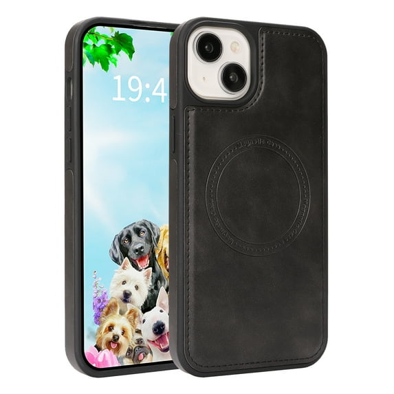 Dteck Magnetic Case for iPhone 14,Shockproof Leather+TPU Case Compatible with Mag Safe Back Cover for iPhone 14,Black