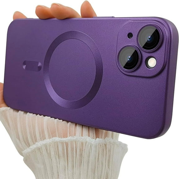 Dteck Magnetic Case for iPhone 15, Compatible with MagSafe, Matte Metallic Luster Design Slim Cover with Camera Lens Protector,Purple