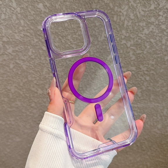 Dteck Magnetic Case for iPhone 15, Compatible with MagSafe, Shockproof Protective Bumper Phone Case for iPhone 15,Purple-Clear Back
