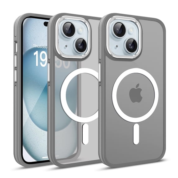 Dteck Magnetic Case for iPhone 15, Compatible with MagSafe, Translucent Matte Back Shockproof Phone Cover,Grey