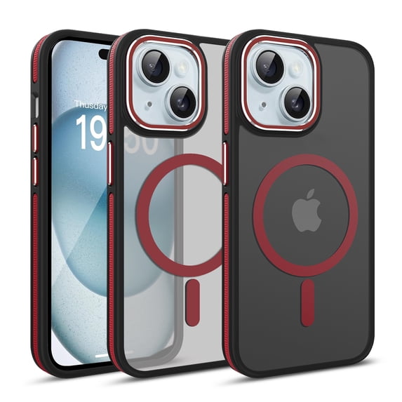 Dteck Magnetic Case for iPhone 15, Compatible with MagSafe, Translucent Matte Back Shockproof Phone Cover,Red