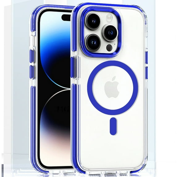 Dteck Magnetic Case for iPhone 15 Plus, Compatible with MagSafe, Clear Slim Crystal Transparent Cover Shockproof Bumper Case for iPhone 15 Plus,Blue