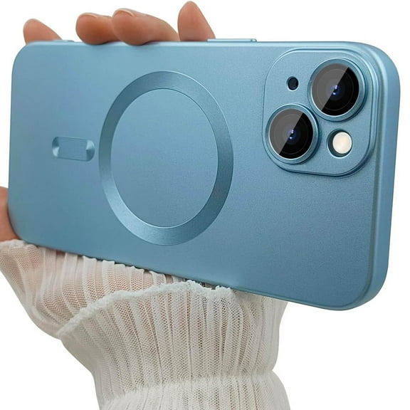 Dteck Magnetic Case for iPhone 15 Plus, Compatible with MagSafe, Matte Metallic Luster Design Slim Cover with Camera Lens Protector,Blue