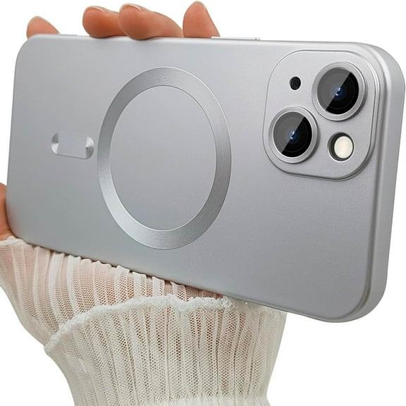 Dteck Magnetic Case for iPhone 15 Plus, Compatible with MagSafe, Matte Metallic Luster Design Slim Cover with Camera Lens Protector,Silver
