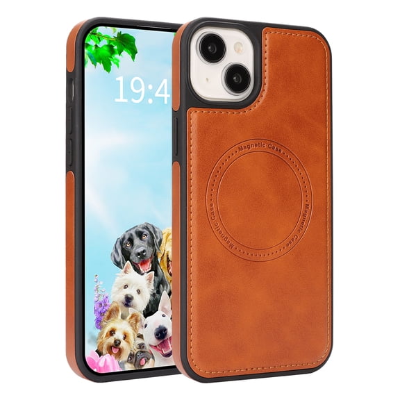Dteck Magnetic Case for iPhone 15 Plus,Shockproof Leather+TPU Case Compatible with Mag Safe Back Cover for iPhone 15 Plus,Lightbrown