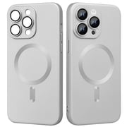 Dteck Magnetic Case for iPhone 15 Pro, Compatible with MagSafe, Matte Metallic Luster Design Slim Cover with Camera Lens Protector,Silver