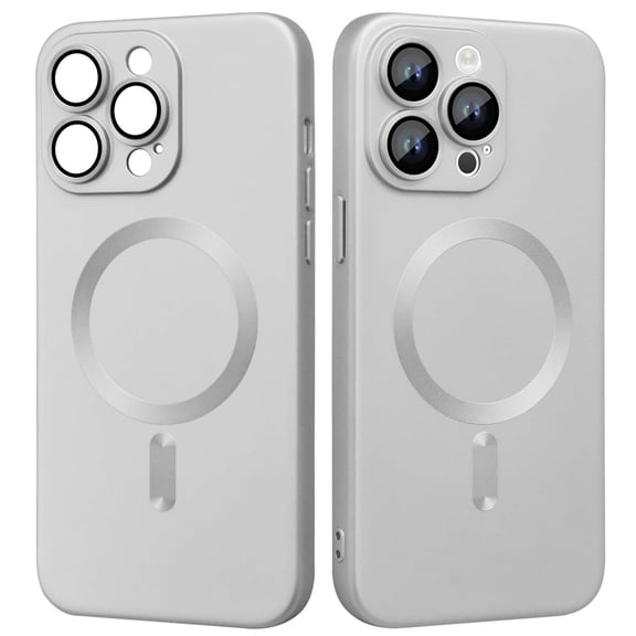 Dteck Magnetic Case for iPhone 15 Pro Max, Compatible with MagSafe, Matte Metallic Luster Design Slim Cover with Camera Lens Protector,Silver