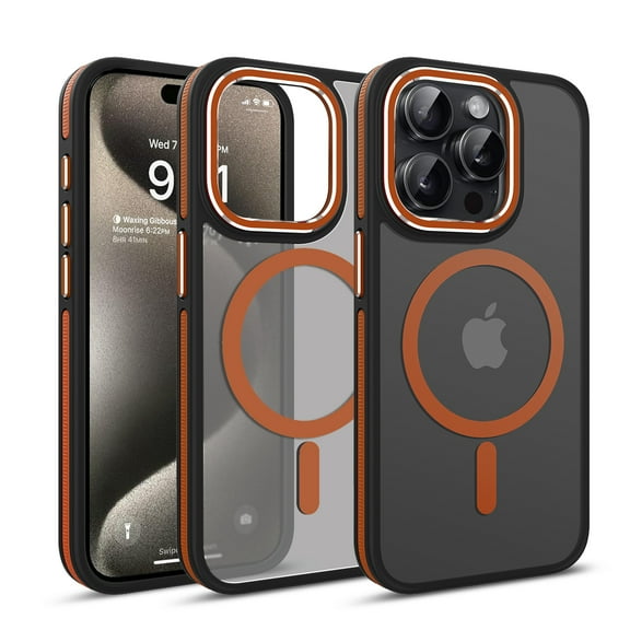 Dteck Magnetic Case for iPhone 15 Pro Max, Compatible with MagSafe, Translucent Matte Back Shockproof Phone Cover,Orange