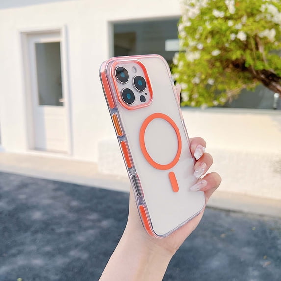 Dteck Magnetic Case for iPhone 15 Pro,Shockproof Clear TPU+PC Case Compatible with MagSafe Slim Anti-Yellowing Back Cover for iPhone 15 Pro,Orange