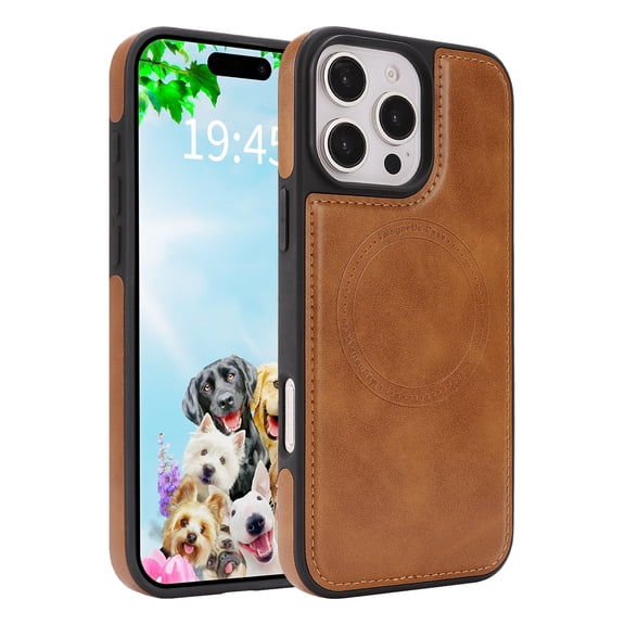 Dteck Magnetic Case for iPhone 15 Pro,Shockproof Leather+TPU Case Compatible with Mag Safe Back Cover for iPhone 15 Pro,Darkbrown