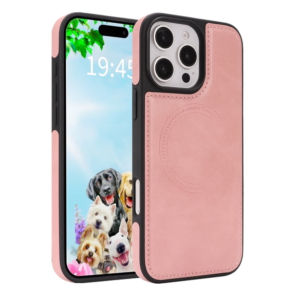 Dteck Magnetic Case for iPhone 15 Pro,Shockproof Leather+TPU Case Compatible with Mag Safe Back Cover for iPhone 15 Pro,Pink