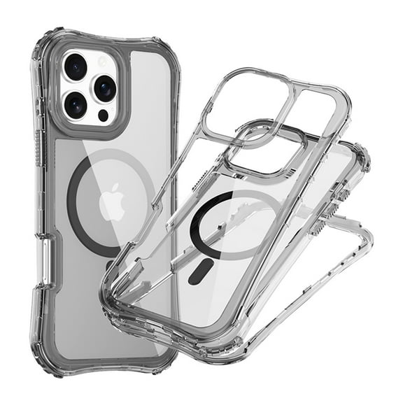 Dteck Magnetic Case for iPhone 15, Shockproof 3-Layer Military Grade Protection Clear Case Compatible with Mag Safe Back Cover with Wrist Strap,Black