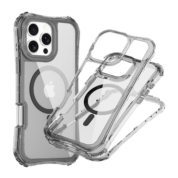 Dteck Magnetic Case for iPhone 15, Shockproof 3-Layer Military Grade Protection Clear Case Compatible with Mag Safe Back Cover with Wrist Strap,Black