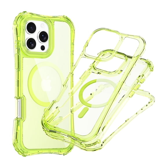 Dteck Magnetic Case for iPhone 15, Shockproof 3-Layer Military Grade Protection Clear Case Compatible with Mag Safe Back Cover with Wrist Strap,Green