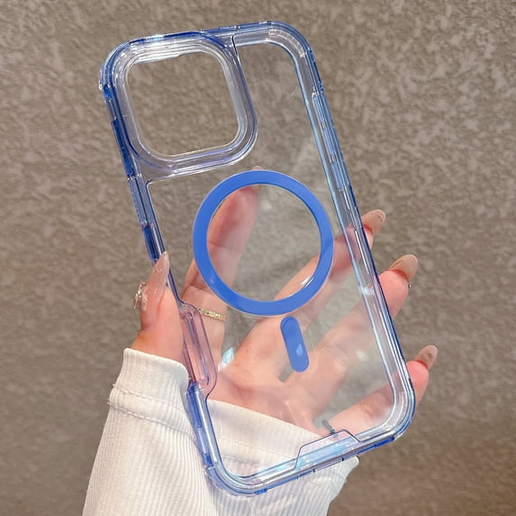 Dteck Magnetic Case for iPhone 16 Plus, Compatible with MagSafe, Shockproof Protective Bumper Phone Case for iPhone 16 Plus,Blue-Clear Back