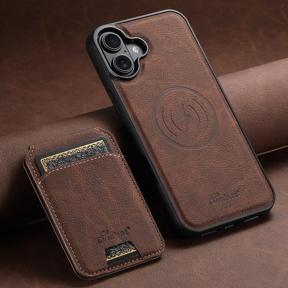 Dteck Magnetic Case for iPhone 16 Plus, Detachable Wallet PU Leather Case with Card Slot Kickstand Business Retro Phone Cover, Brown