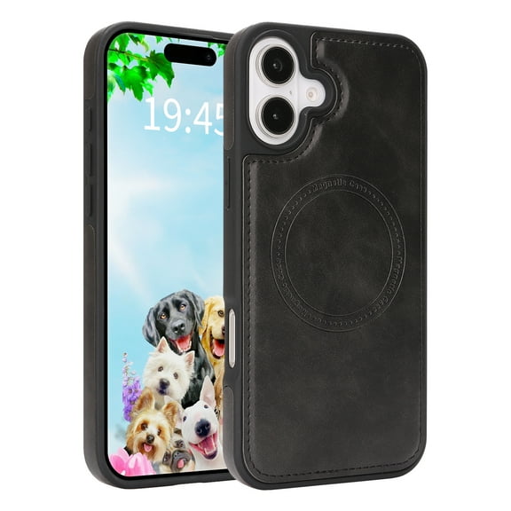 Dteck Magnetic Case for iPhone 16 Plus,Shockproof Leather+TPU Case Compatible with Mag Safe Back Cover for iPhone 16 Plus,Black
