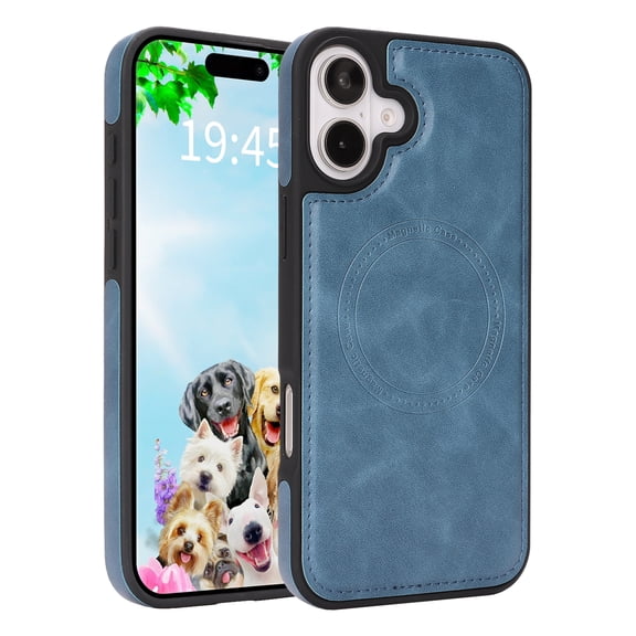 Dteck Magnetic Case for iPhone 16 Plus,Shockproof Leather+TPU Case Compatible with Mag Safe Back Cover for iPhone 16 Plus,Blue
