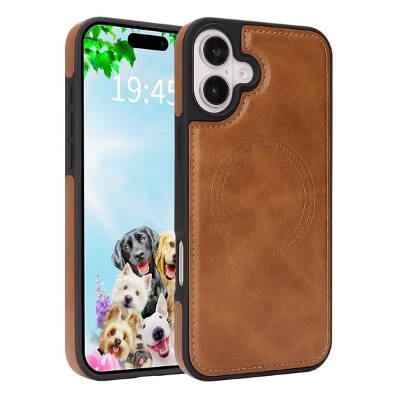 Dteck Magnetic Case for iPhone 16 Plus,Shockproof Leather+TPU Case Compatible with Mag Safe Back Cover for iPhone 16 Plus,Darkbrown