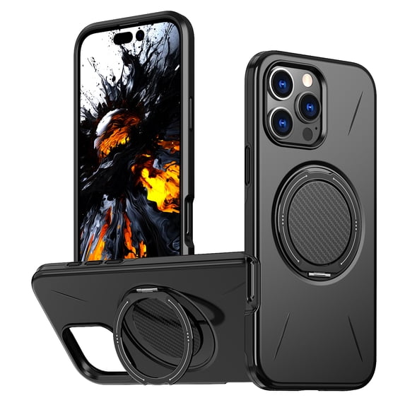Dteck Magnetic Case for iPhone 16 Plus,Shockproof TPU+PC Ring Holder Kickstand Case Compatible with Mag Safe Slim Back Cover,Black