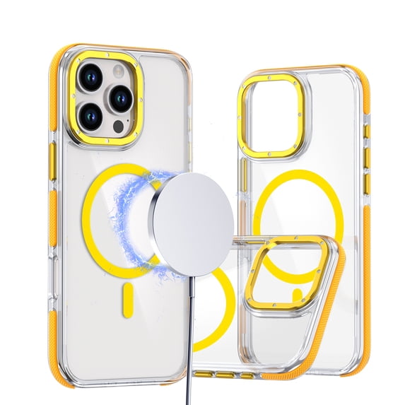 Dteck Magnetic Case for iPhone 16 Pro, Compatible with MagSafe, Shockproof Back Cover Crystal Clear Protective Phone Case for iPhone 16 Pro,Yellow