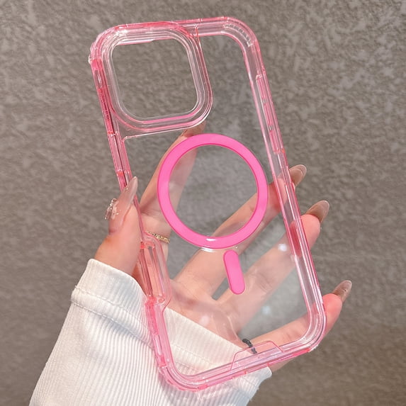 Dteck Magnetic Case for iPhone 16 Pro, Compatible with MagSafe, Shockproof Protective Bumper Phone Case for iPhone 16 Pro,Pink-Clear Back