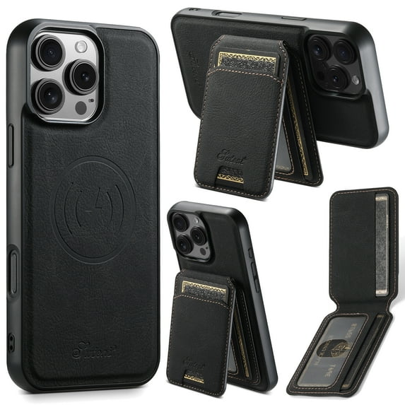 Dteck Magnetic Case for iPhone 16 Pro, Detachable Wallet PU Leather Case with Card Slot Kickstand Business Retro Phone Cover, Black